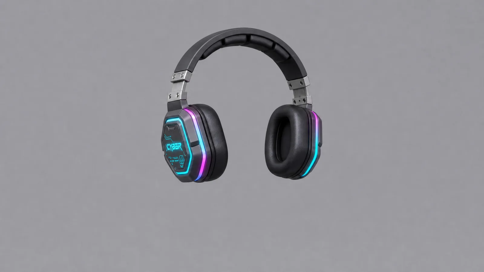 The finished cyberpunk headphones accessory isolated on a neutral background, mannequin removed