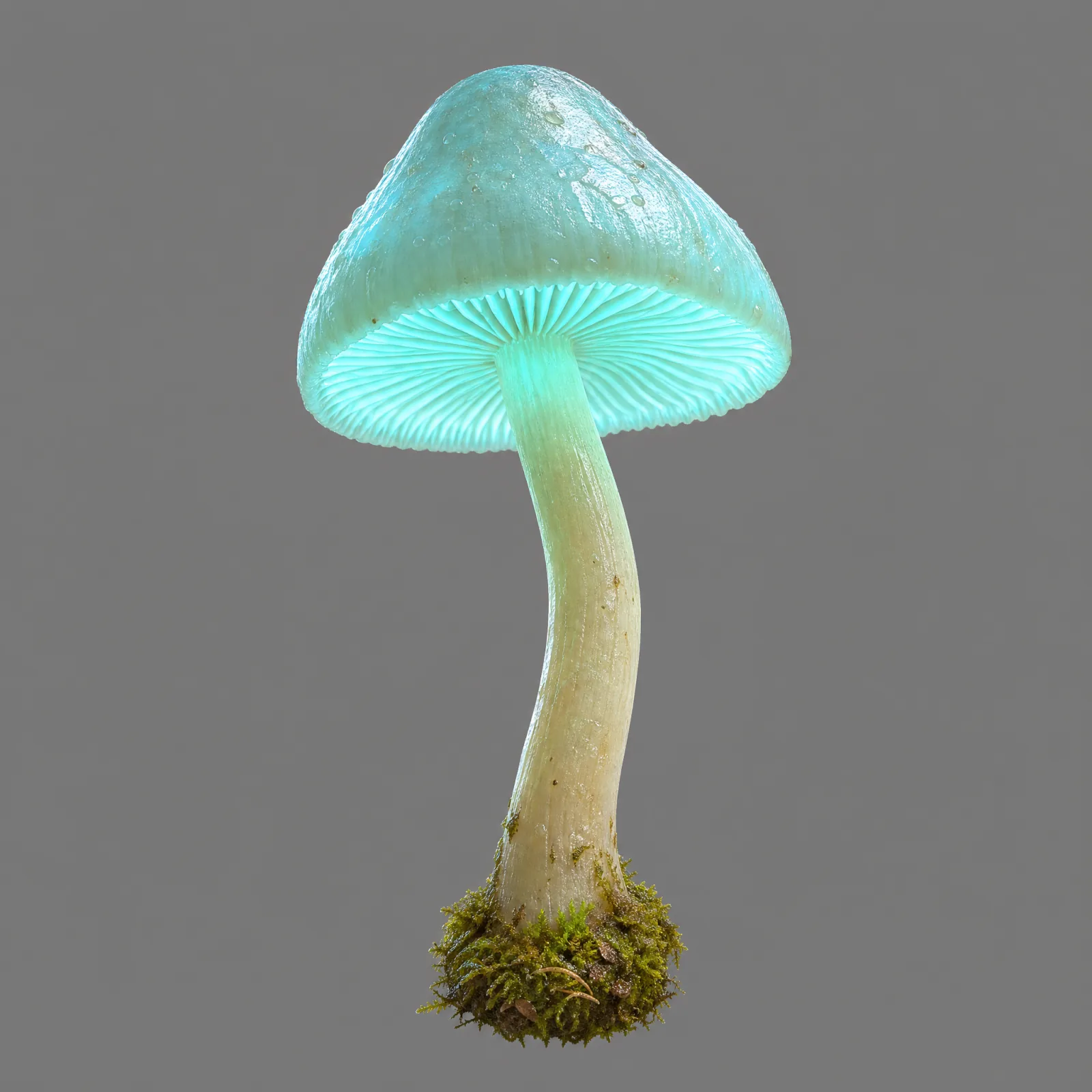 A single glowing blue-green mushroom prop reference on a neutral gray background