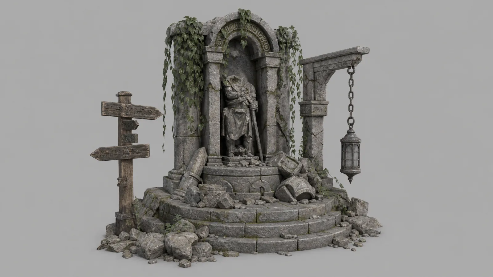 A ruined fantasy stone monument used as the source reference for the style test