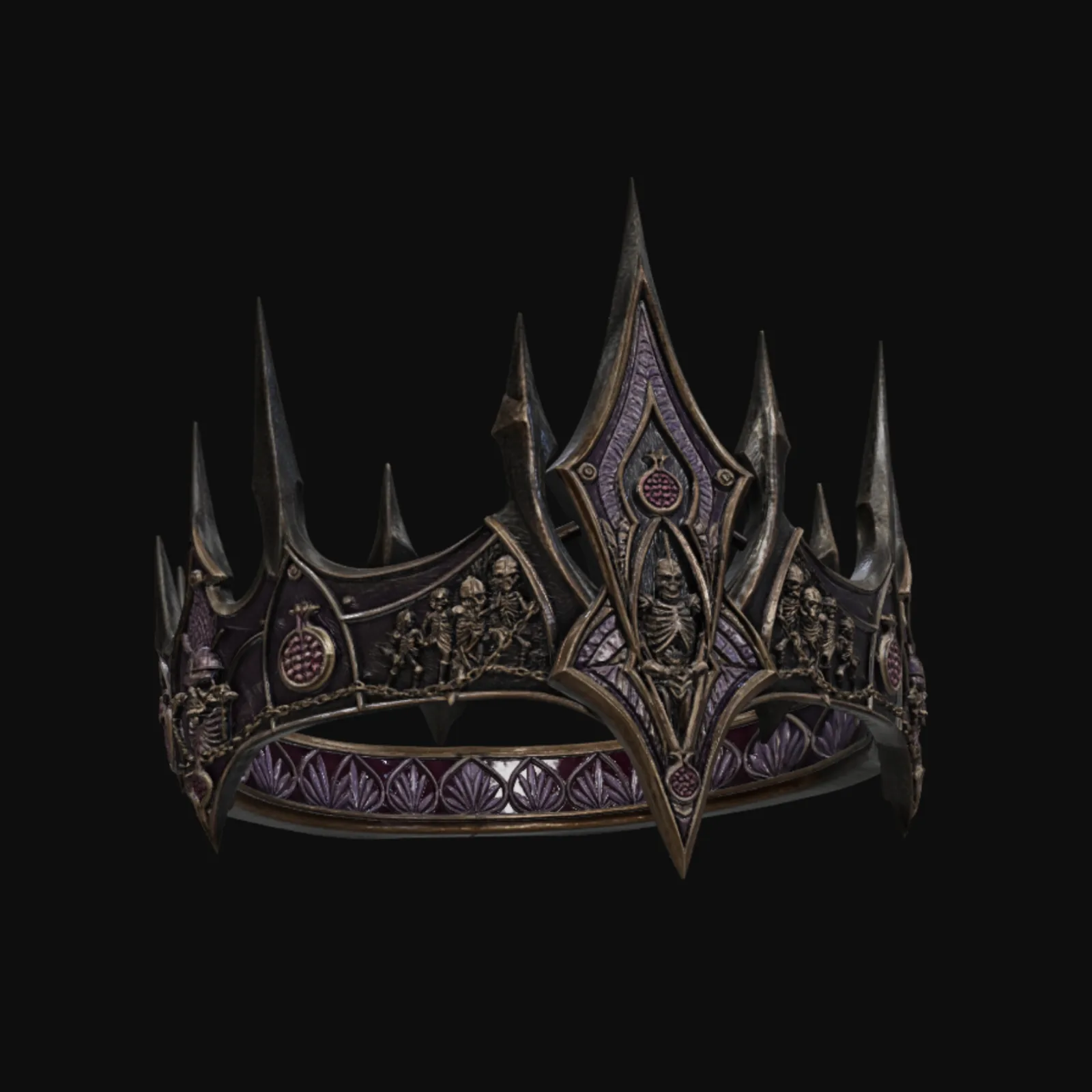 The source mesh before retexturing — an ornate crown in its original dark stone-and-iron material