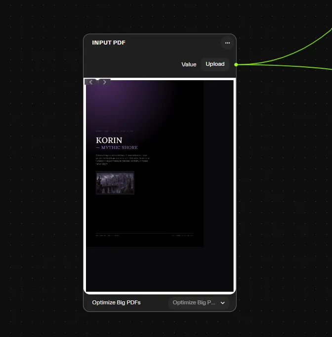 Atlas canvas input node with an uploaded Game Design Document PDF open to its cover page
