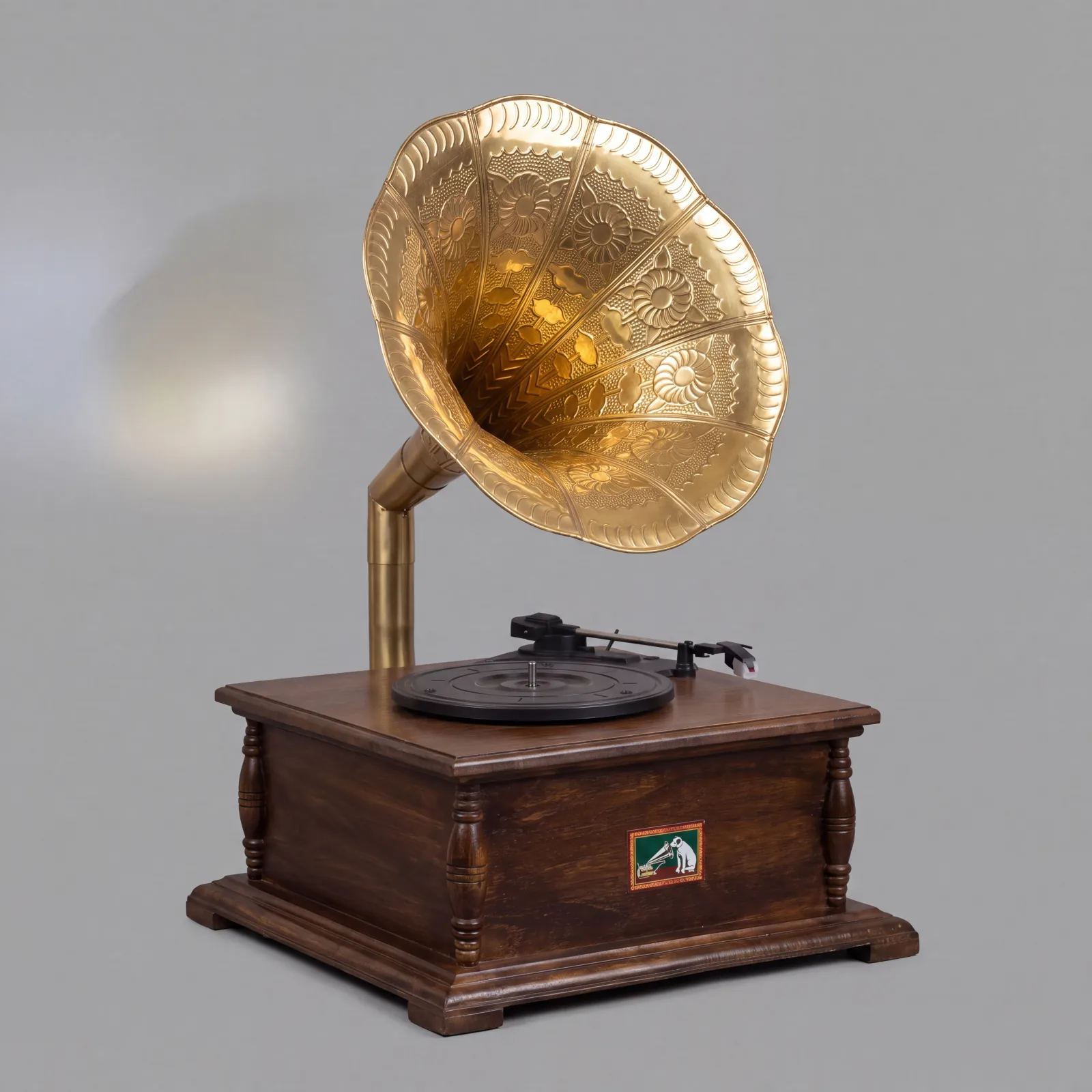 The gramophone isolated on a neutral studio background under even lighting, background and clutter removed